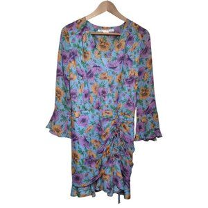 Veronica Beard Dress Sean Floral Printed Ruched Mini 100% Silk Size 4
